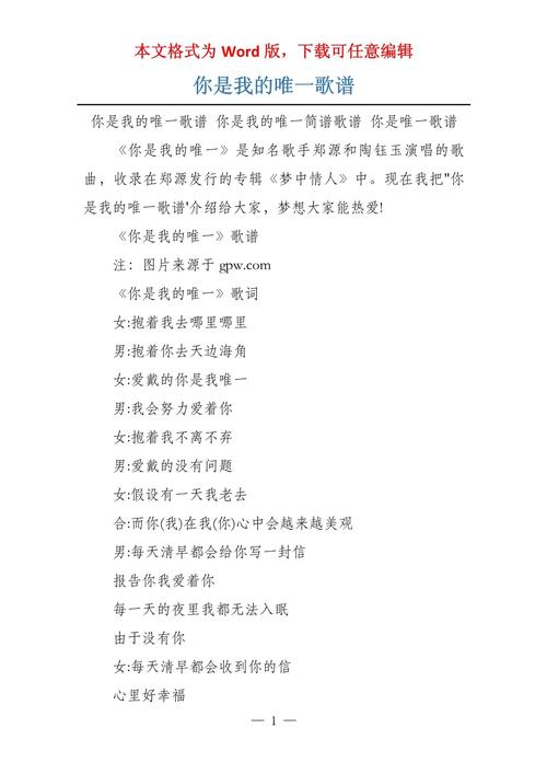 诗歌你是我的唯一，诗歌你是我的唯一原唱歌谱-图1